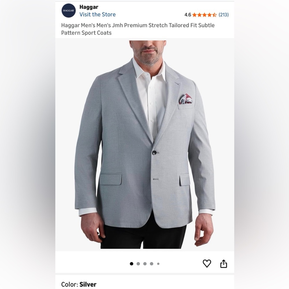 Haggar J.M. Haggar Blazer 50S Silver/Grey Sport Coat Tailored Fit 23” Sleeve